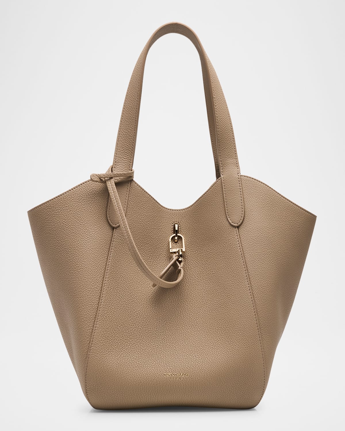 Shop Giorgio Armani Gem Medium Grain Leather Tote Bag In Taupe