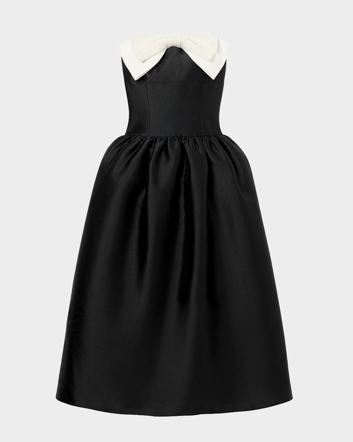 Self-portrait Taffeta Contrast-bow Midi Dress In Black