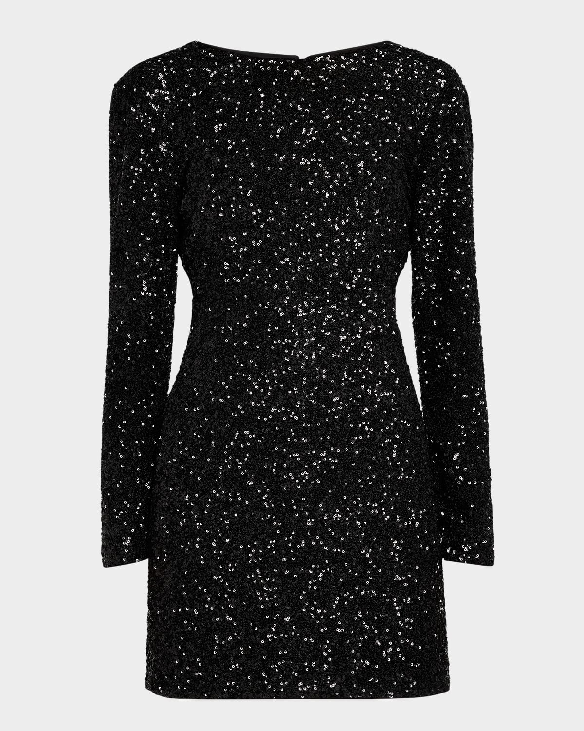 Long-Sleeve Sequined Mini Dress