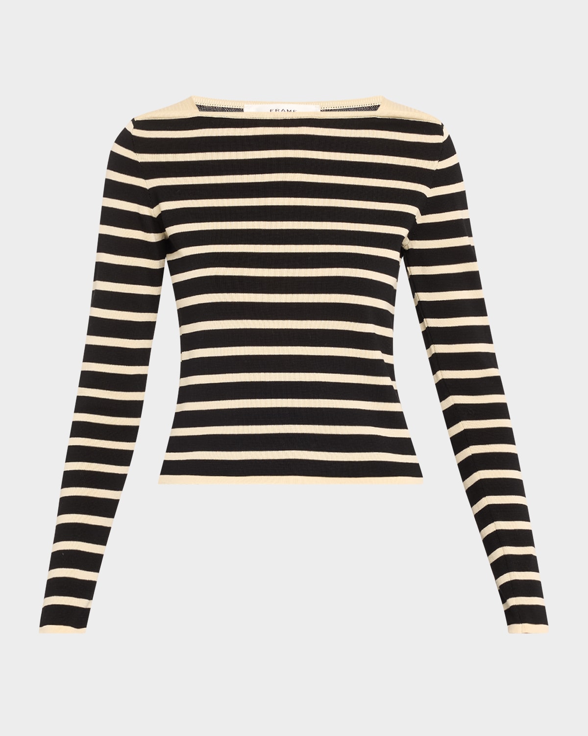 Frame Stripe Square Neck Cotton Sweater In Black Multi