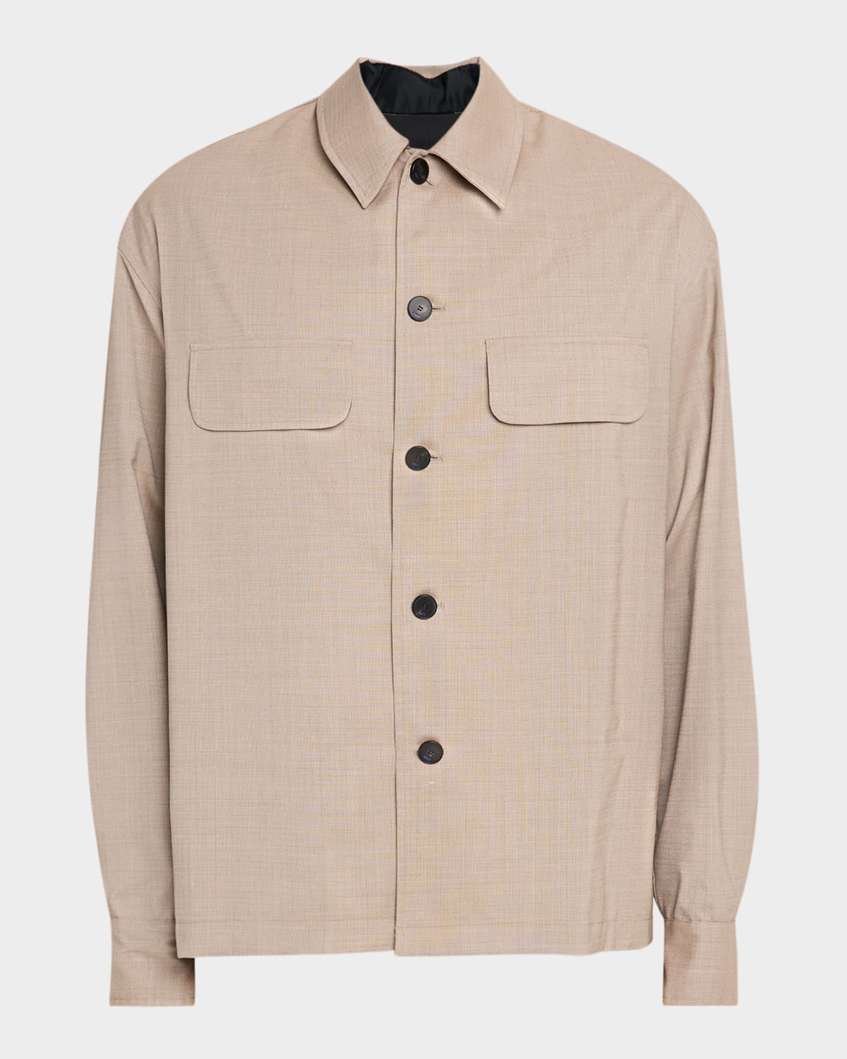 Men's Wool Sharkskin Flap-Pocket Overshirt