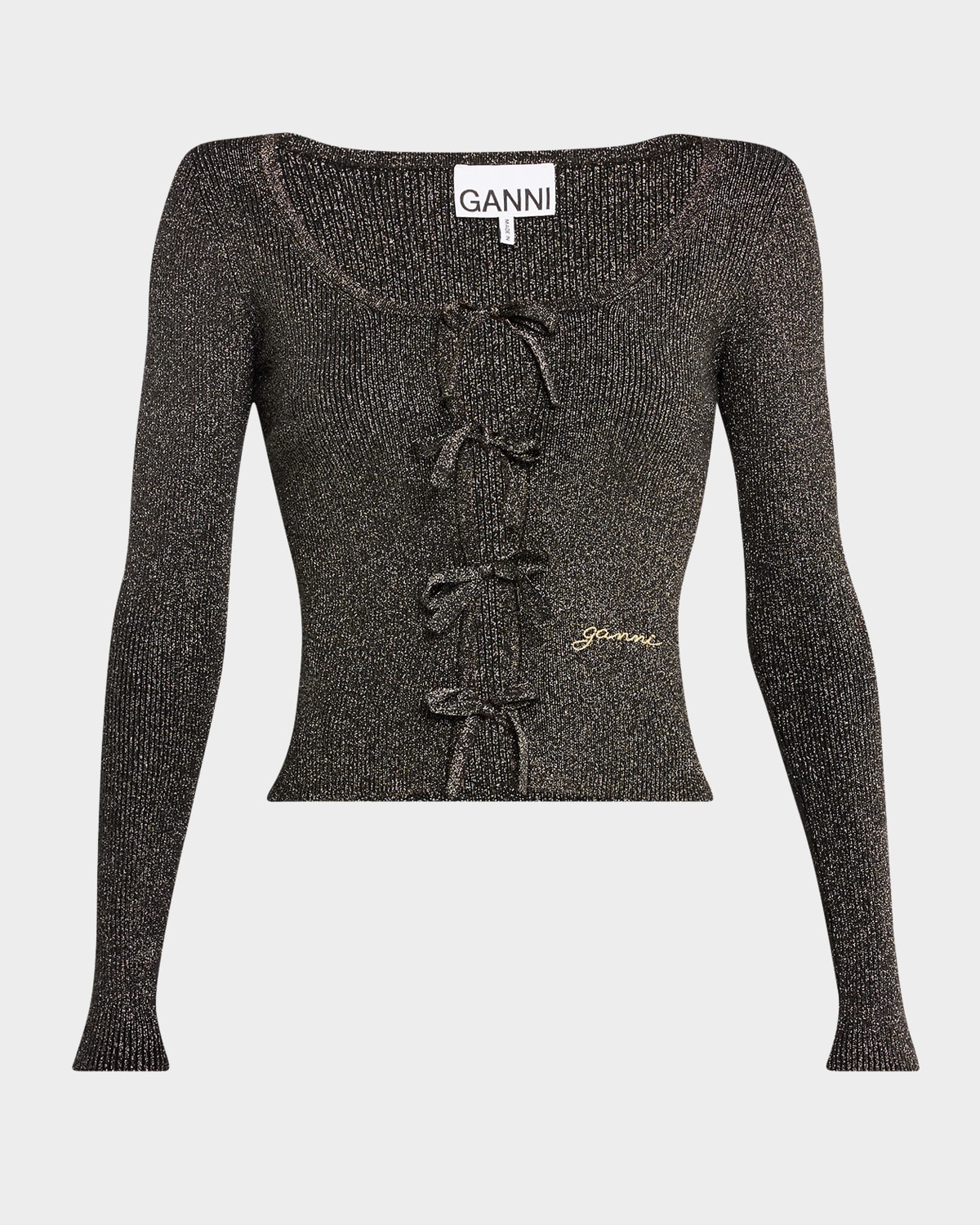 Sparkly Knit Tie-Front Blouse