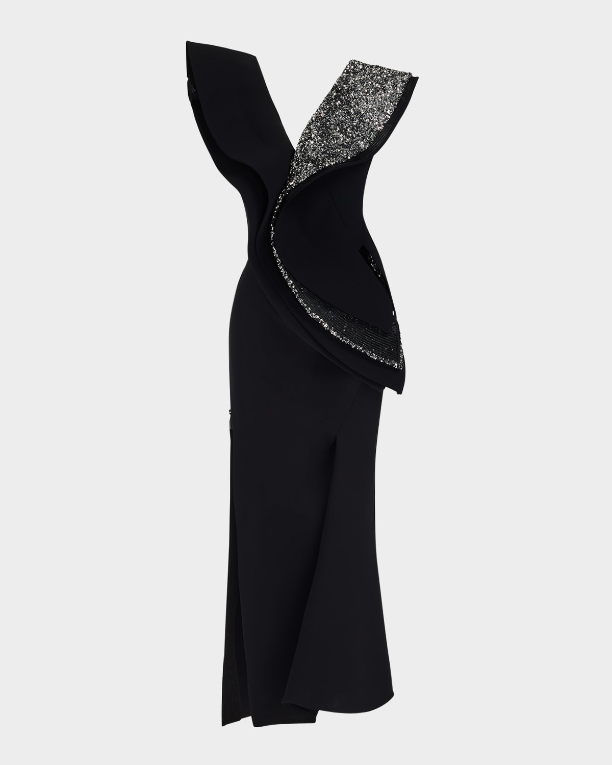 Maticevski Revive Wave Sequined-ruffle Slit Midi Dress In Black Universe