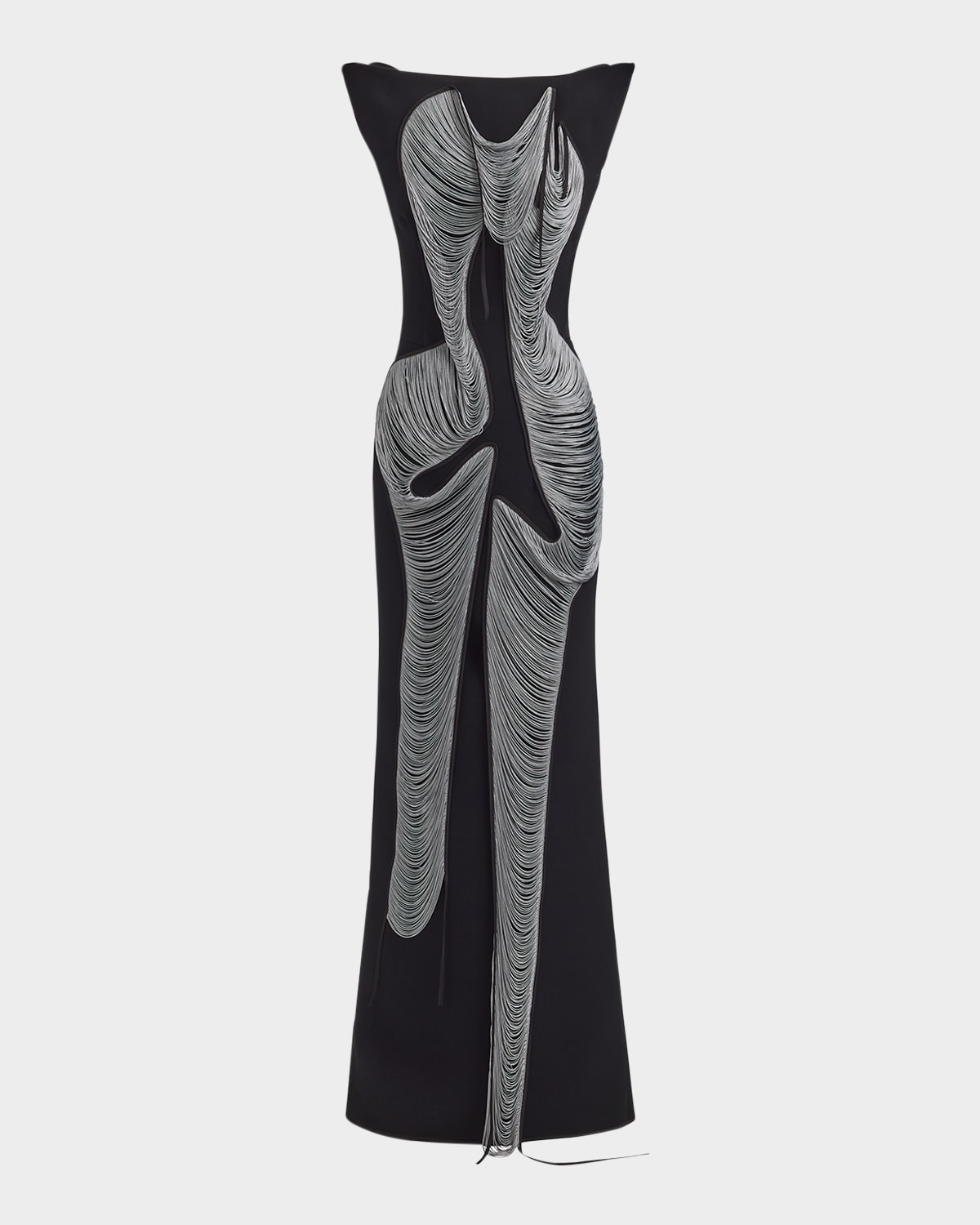Maticevski Figural Fringe Gown In Black Pewter Fringe
