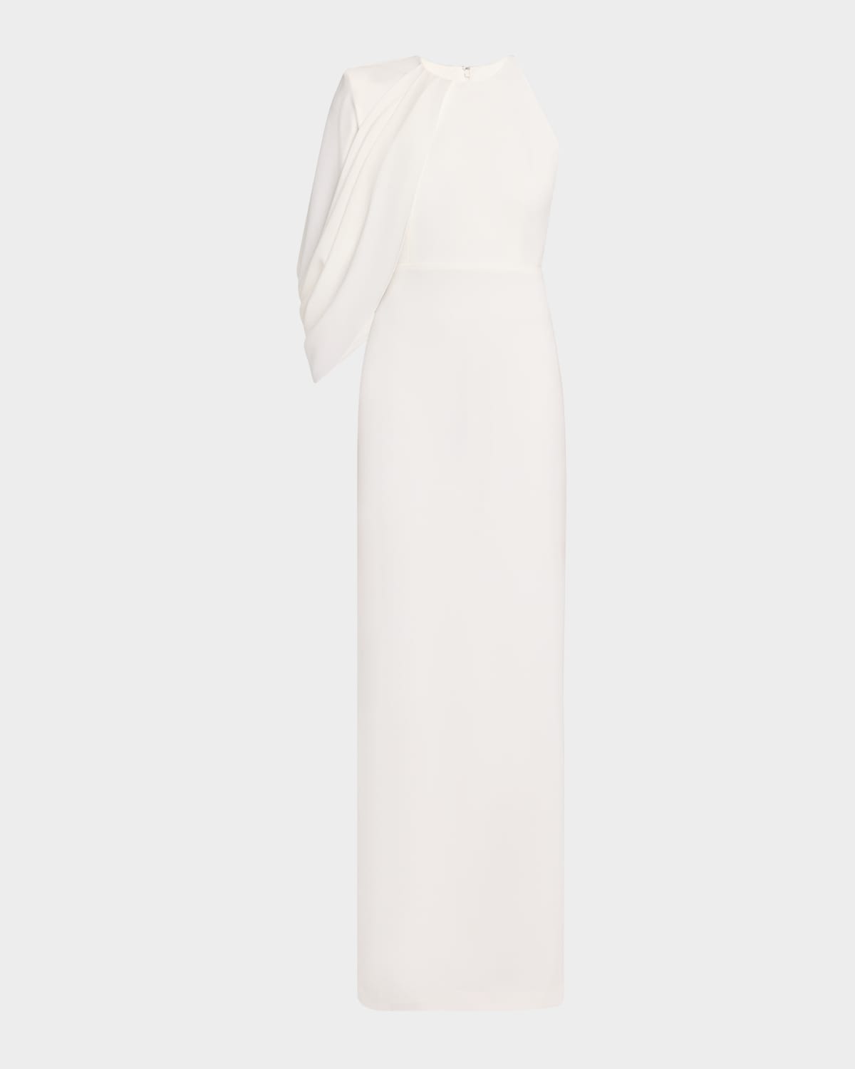 ALEX PERRY ASYMMETRIC CAPE-SLEEVE CREPE COLUMN GOWN 