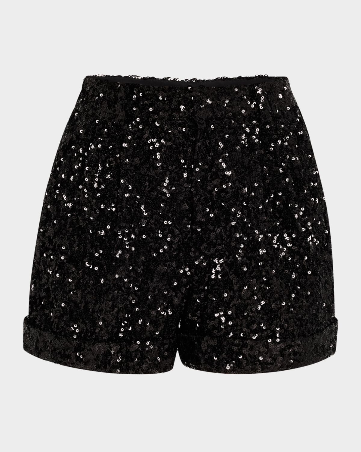 Alice And Olivia Conry Sequined Cuff Shorts In Black