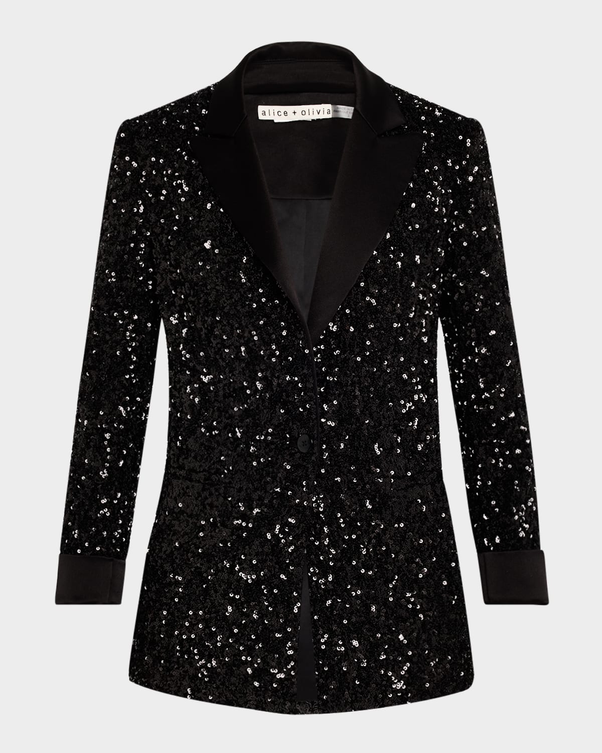 ALICE AND OLIVIA JUSTIN SEQUINED COMBO ROLLED-CUFF BLAZER 