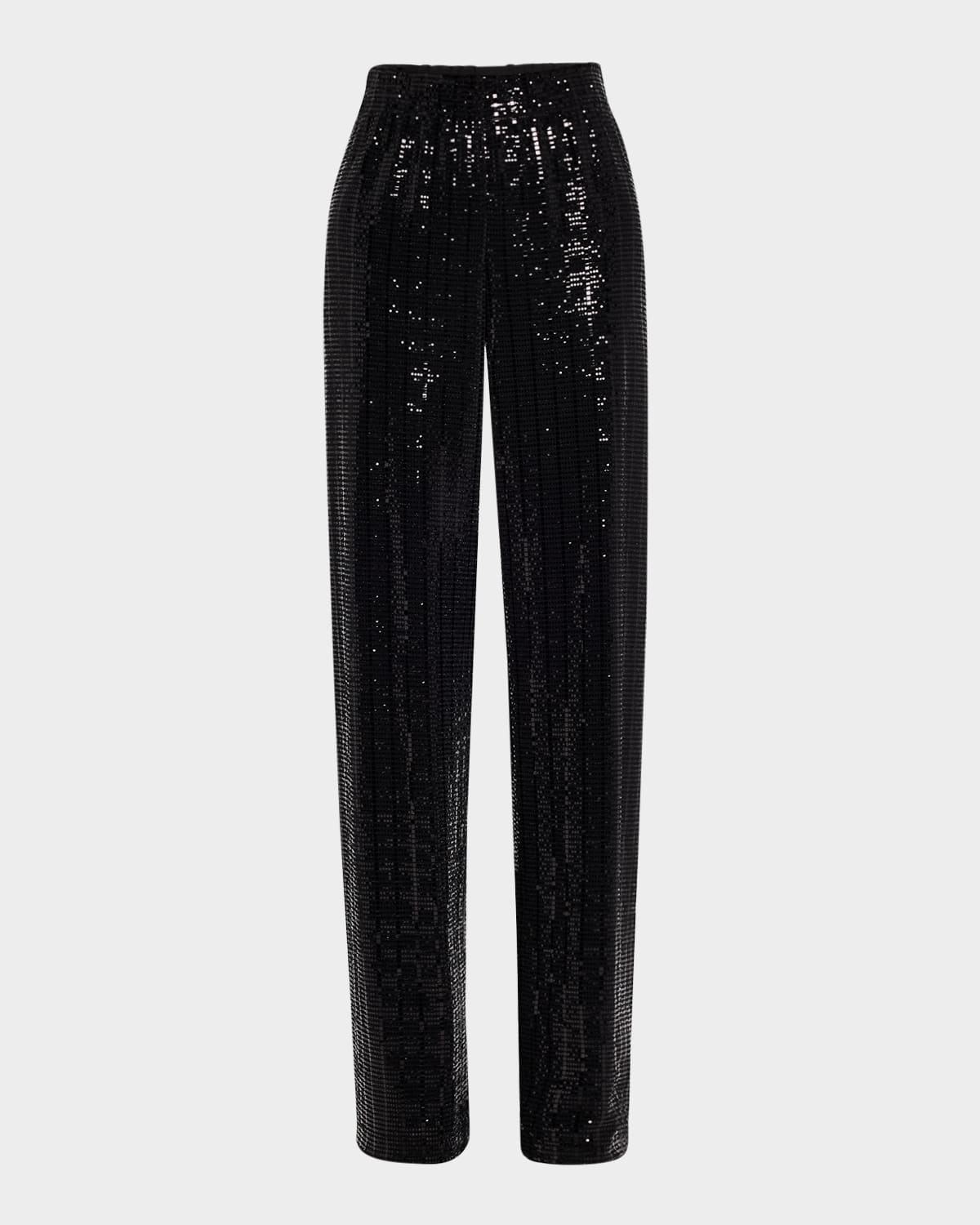 Alice And Olivia Elba Sequined Straight-leg Pants In Black
