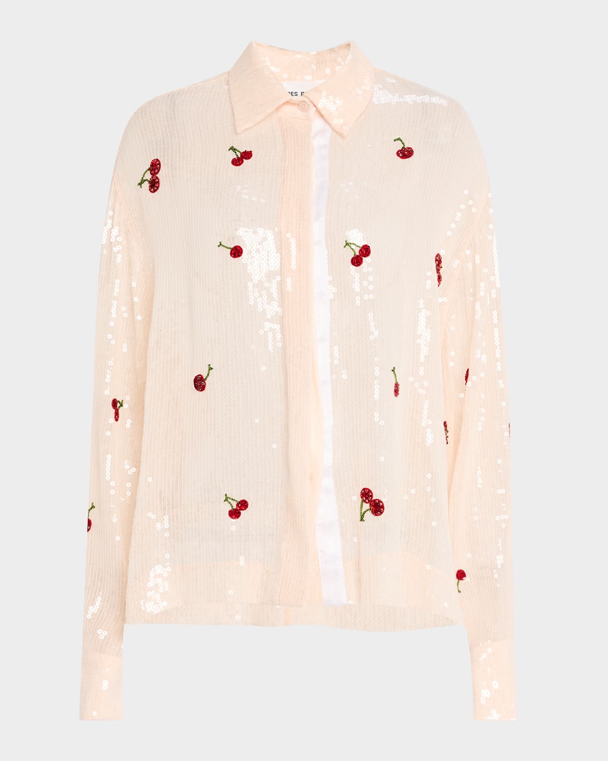 Shop Des Phemmes Sequined Cherry Boyfriend Shirt In Nude