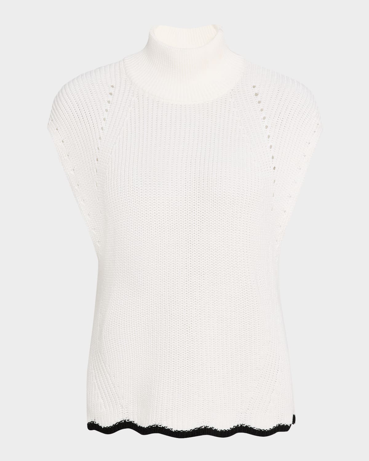 Shop Autumn Cashmere Scalloped Sleeveless Mock-neck Tank In Bleach Whiteblack