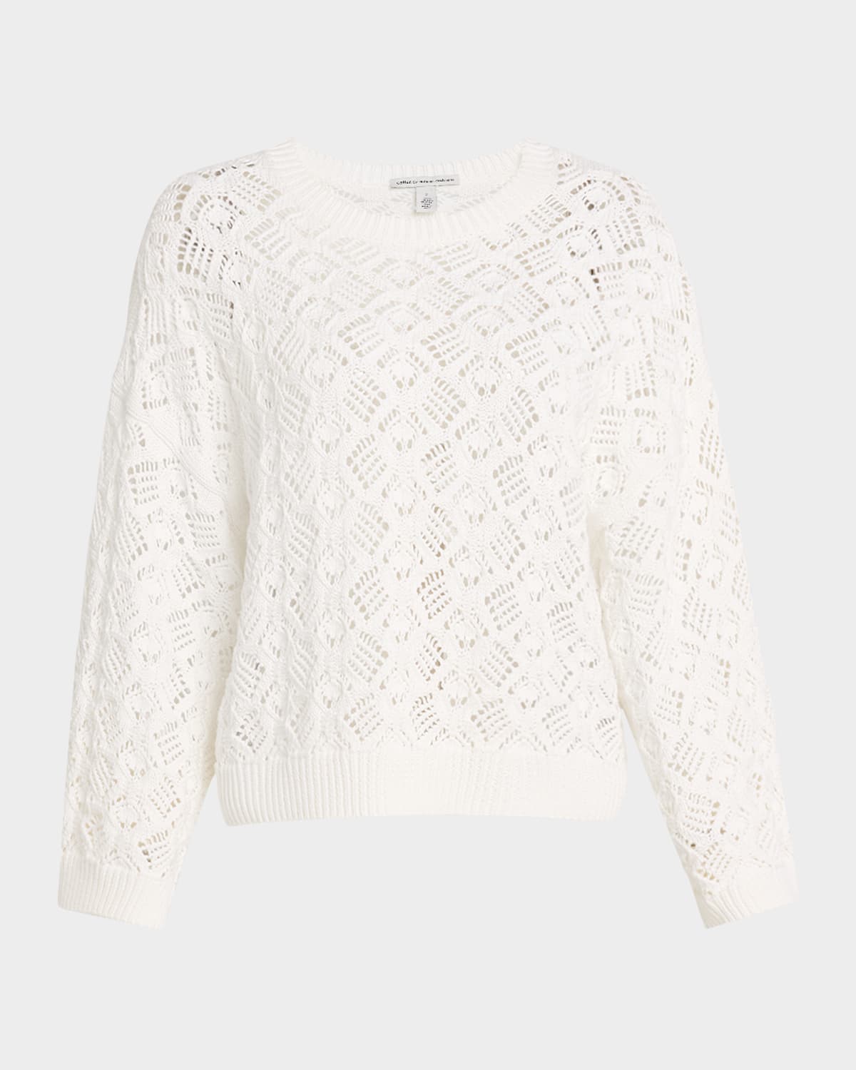 Pointelle-Knit Cotton Crewneck Sweater