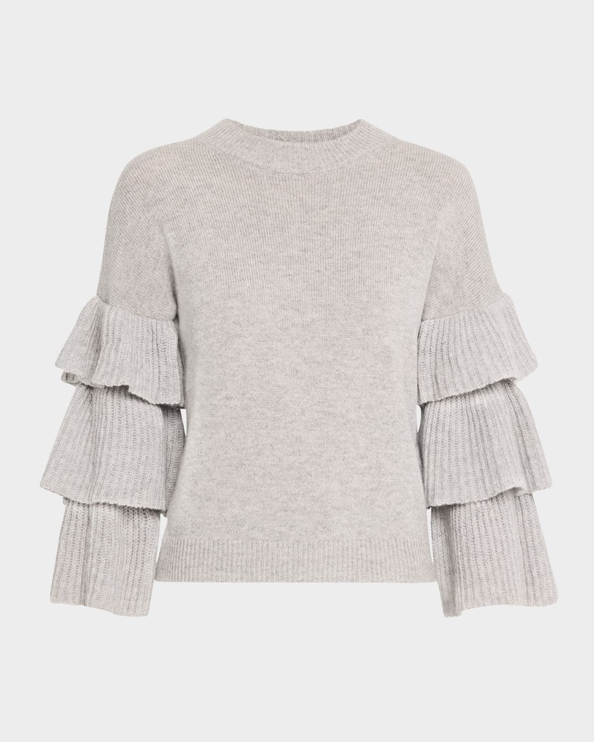 AUTUMN CASHMERE TIERED-SLEEVE CREWNECK CASHMERE SWEATER 
