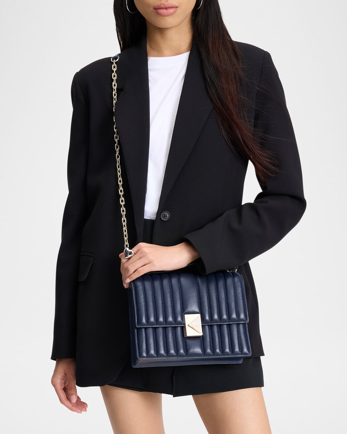 Kate Spade New York Deco Quilted Leather Small Chain Shoulder Bag In Parisian Navy