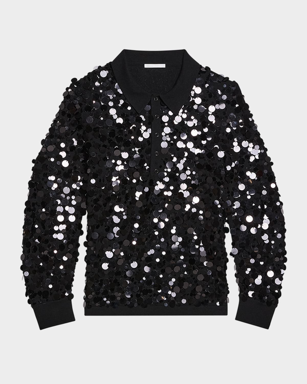 Helmut Lang Wool Palette Sequin Polo Top In Blk