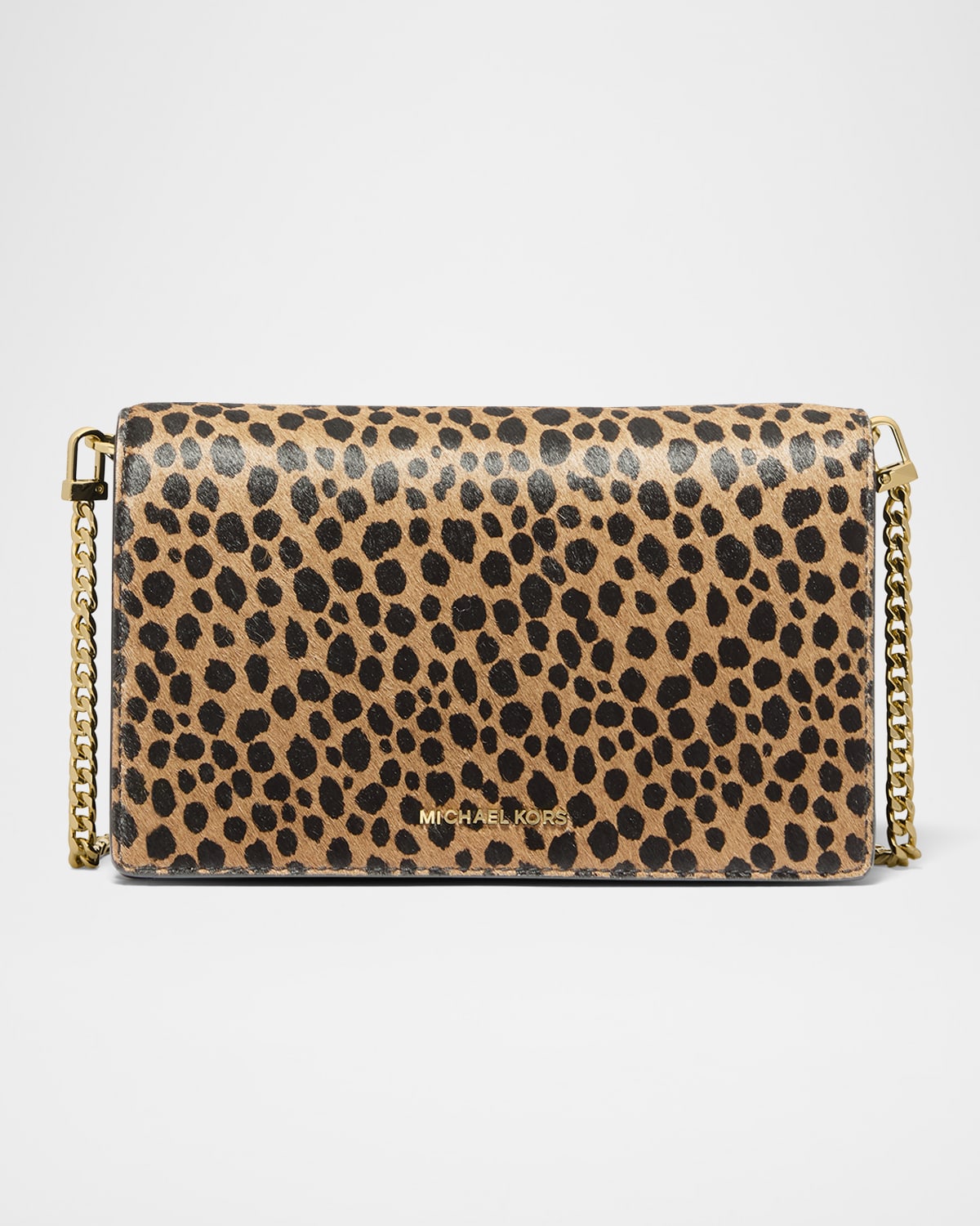 Michael Michael Kors Jet Set Medium Cheetah Calf Hair Crossbody Bag In Husk Multi