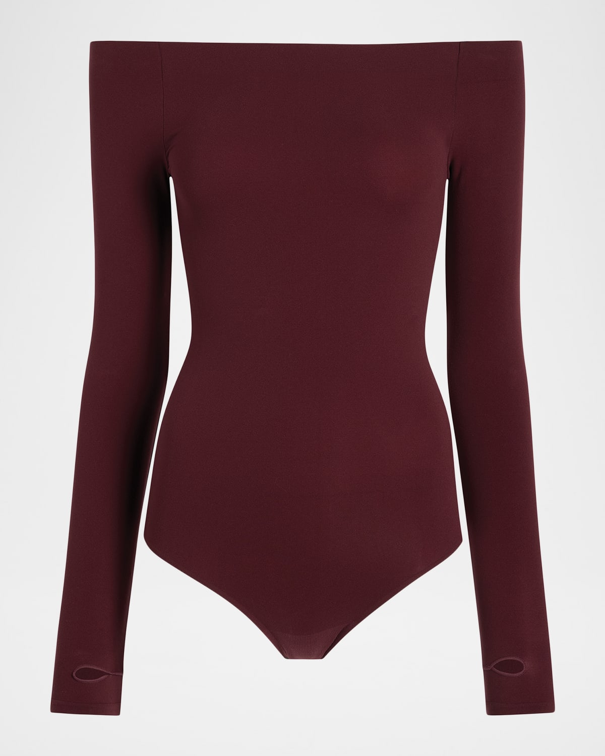Commando Ballet Off-shoulder Bodysuit With Thumbholes Raisin In Burgundy