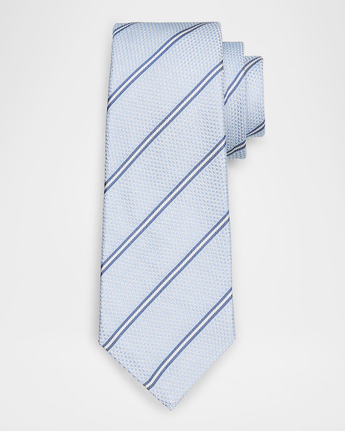 Kiton Men's Textured Stripe Silk Tie In Lt Blu