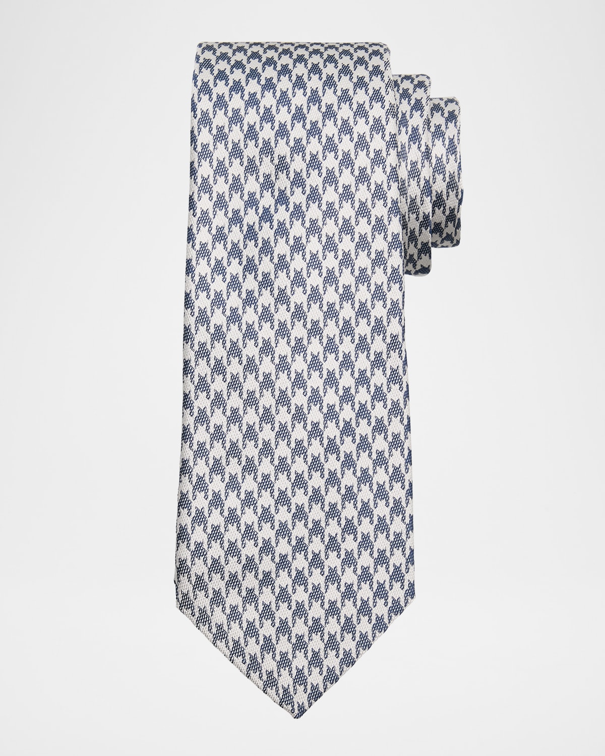 Kiton Men's Houndstooth Silk Tie In Navy