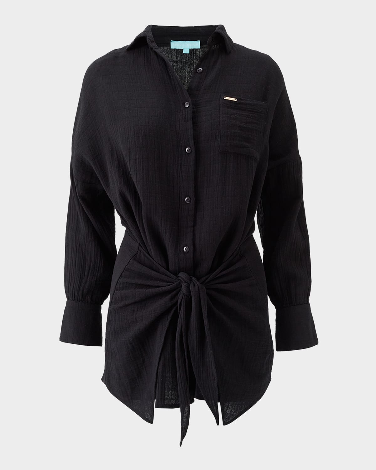 Melissa Odabash Sara Gauze Wrap Mini Shirtdress In Black