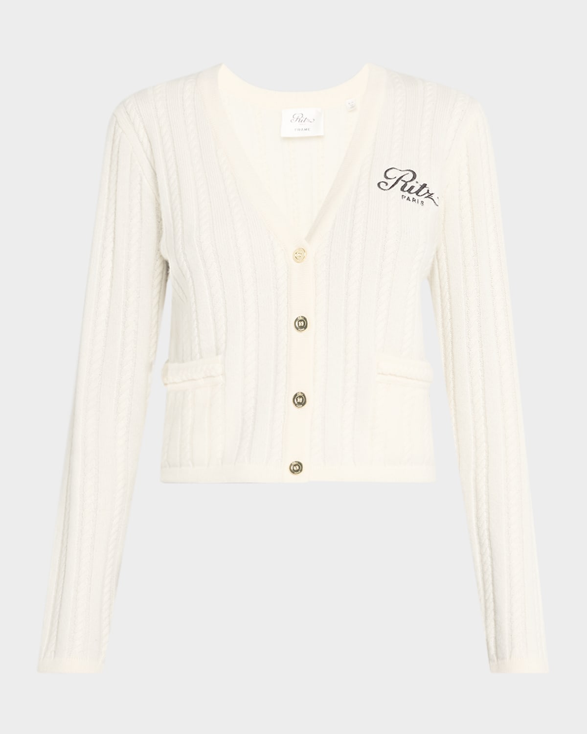 Frame X Ritz Paris Cable Cardigan In Cream