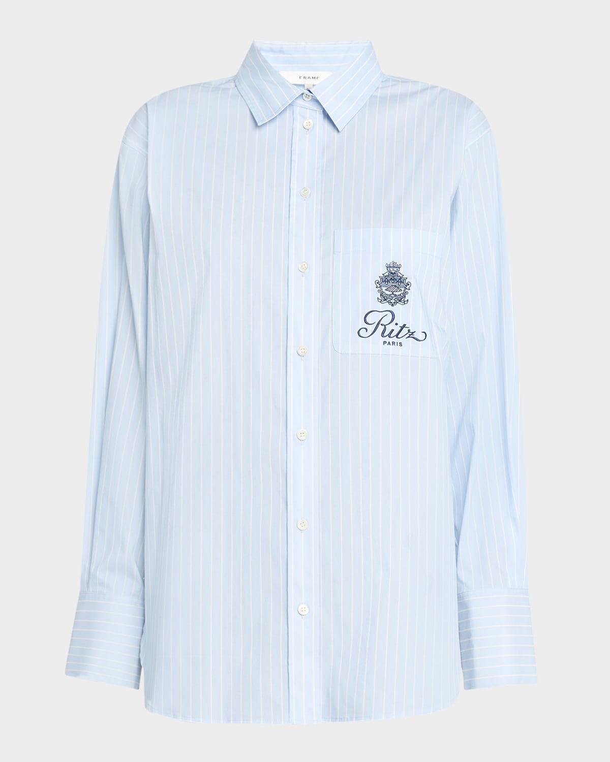 Frame X Ritz Paris Oversized Pocket Shirt In Heritage Blue Multi
