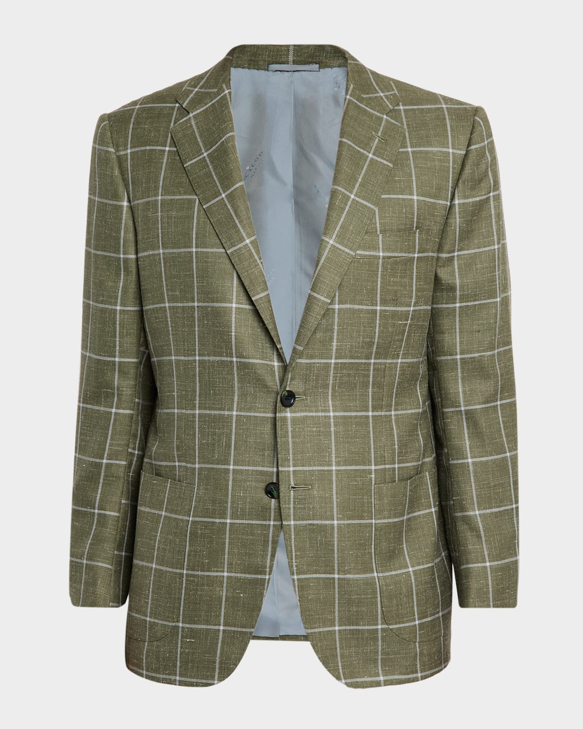 Kiton Men's Windowpane Check Patch-pocket Sport Coat In Green