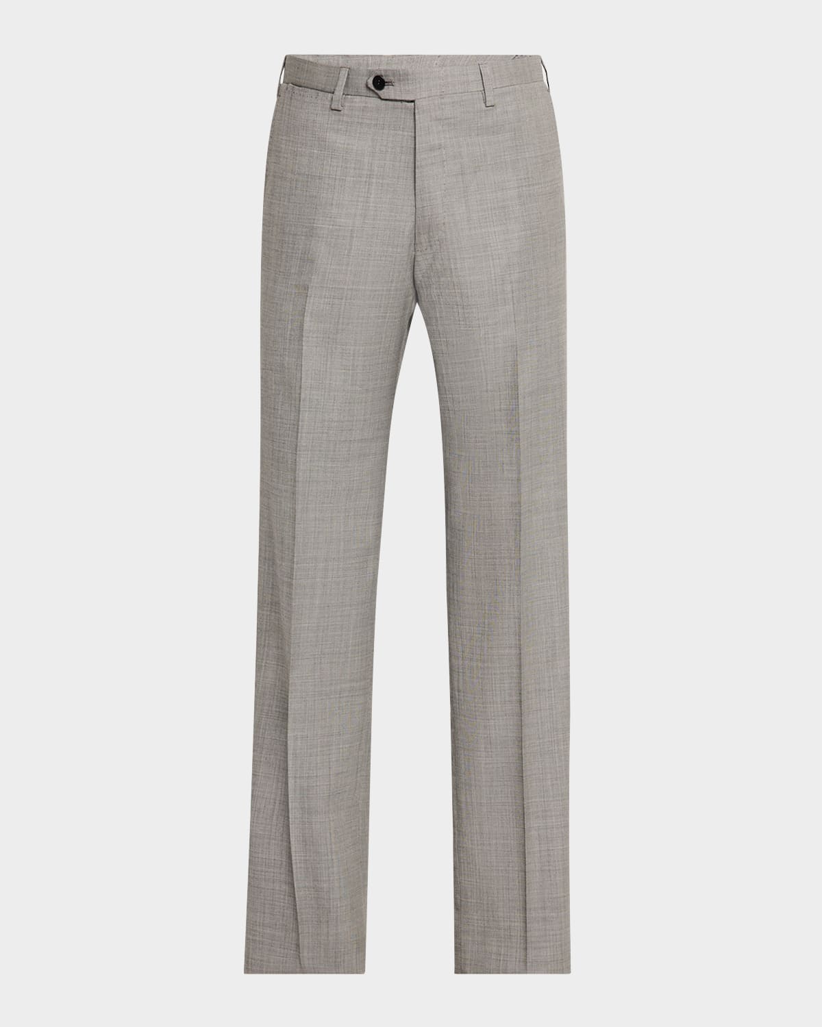 KITON MEN'S WOOL SHARKSKIN FLAT-FRONT TROUSERS 