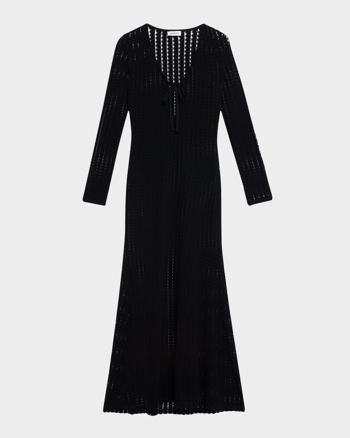 Shop Simkhai Elton Open-knit Keyhole Maxi Dress In Black