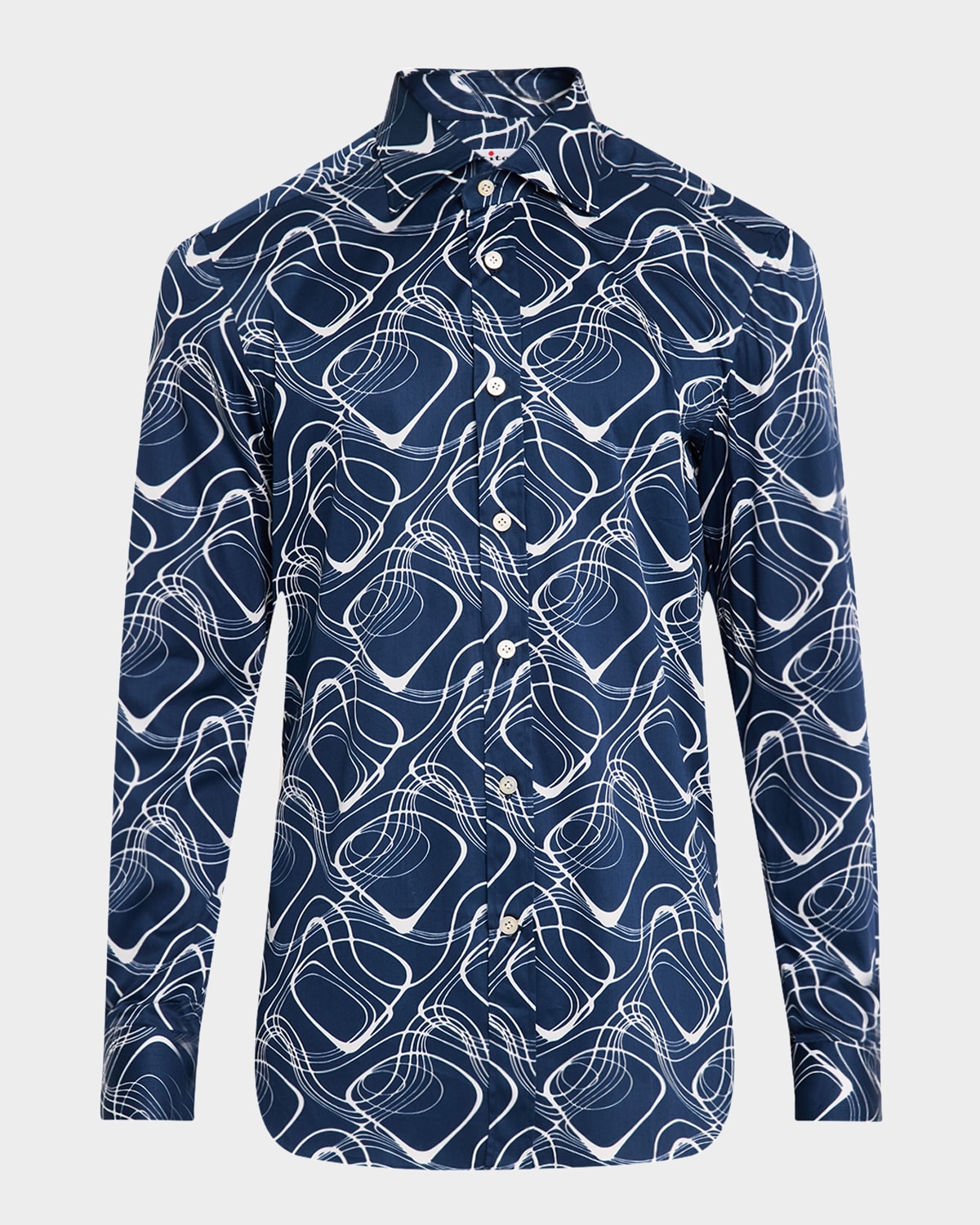 KITON MEN'S COTTON WAVE-PRINT SPORT SHIRT 