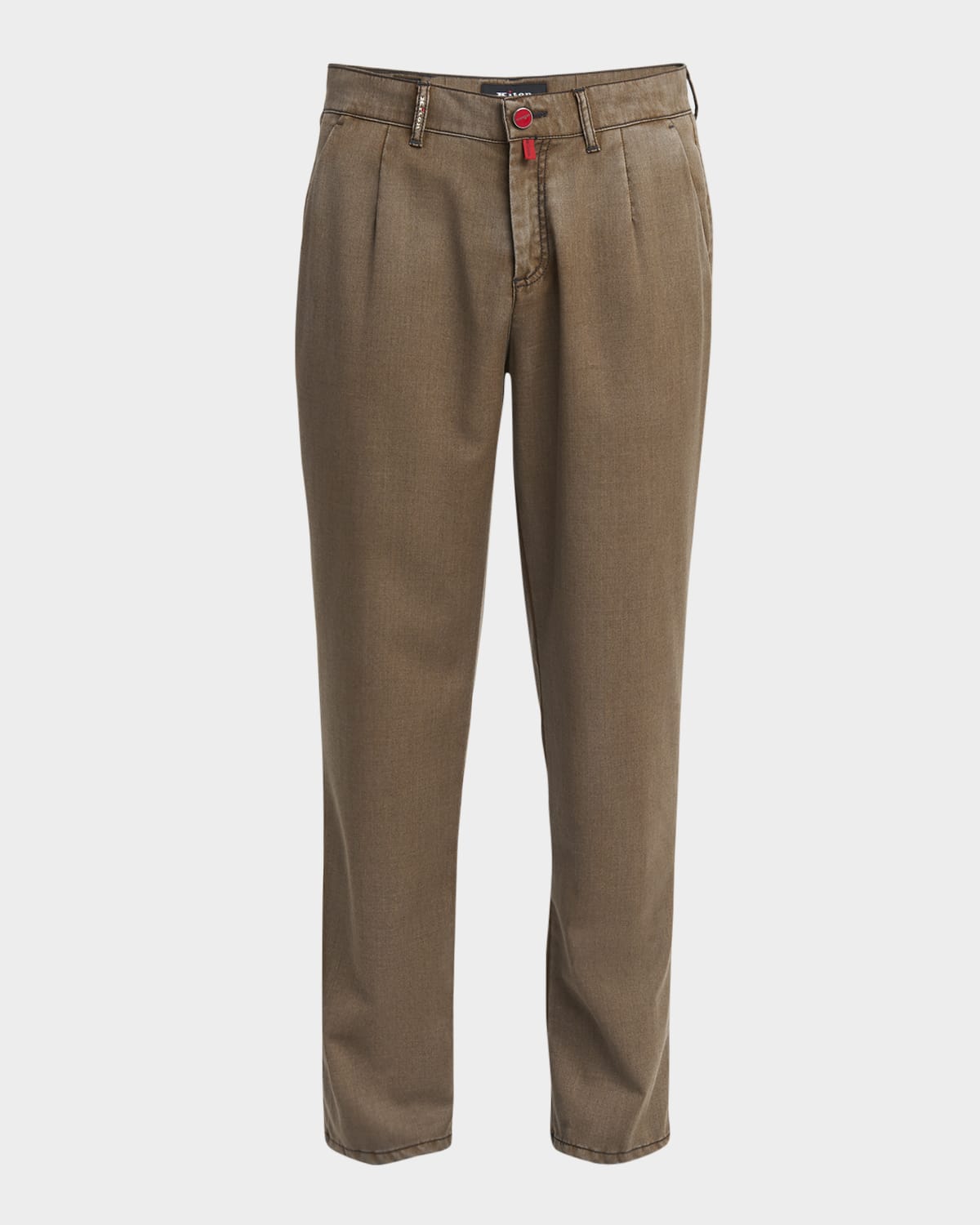 KITON MEN'S WASHED WOOL FLAT-FRONT PANTS 