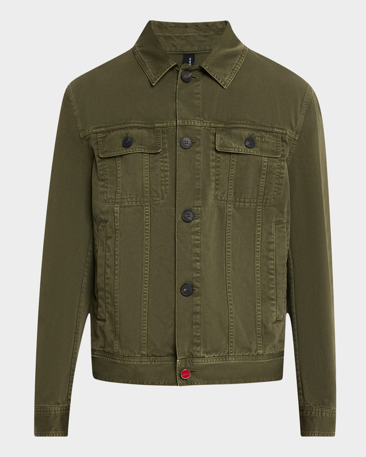 Kiton Men's Cotton Trucker Jacket In Green