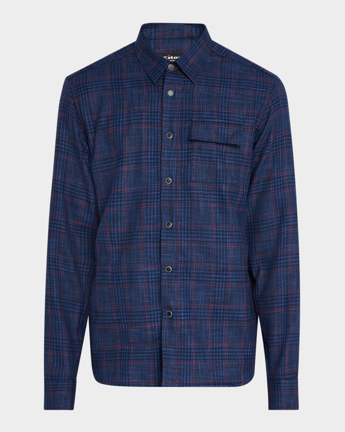 Kiton Men's Plaid Wool And Silk Casual Overshirt In Navy Mult