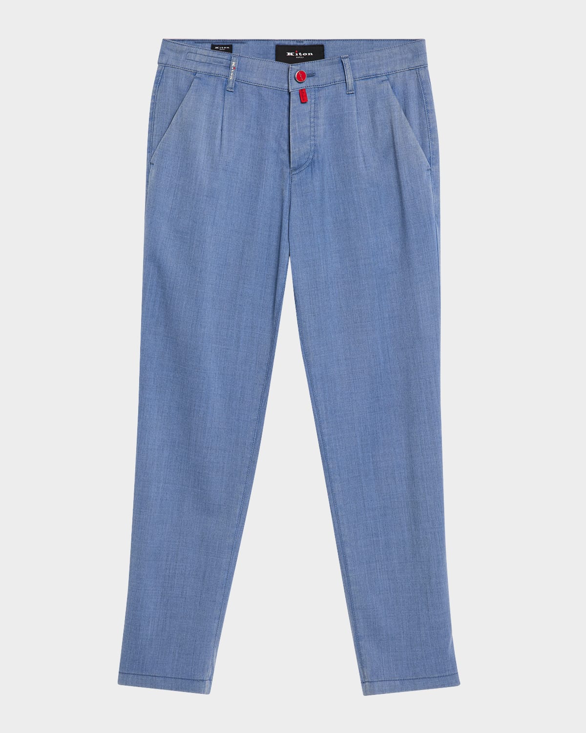 KITON MEN'S WASHED WOOL SINGLE-PLEATED PANTS 