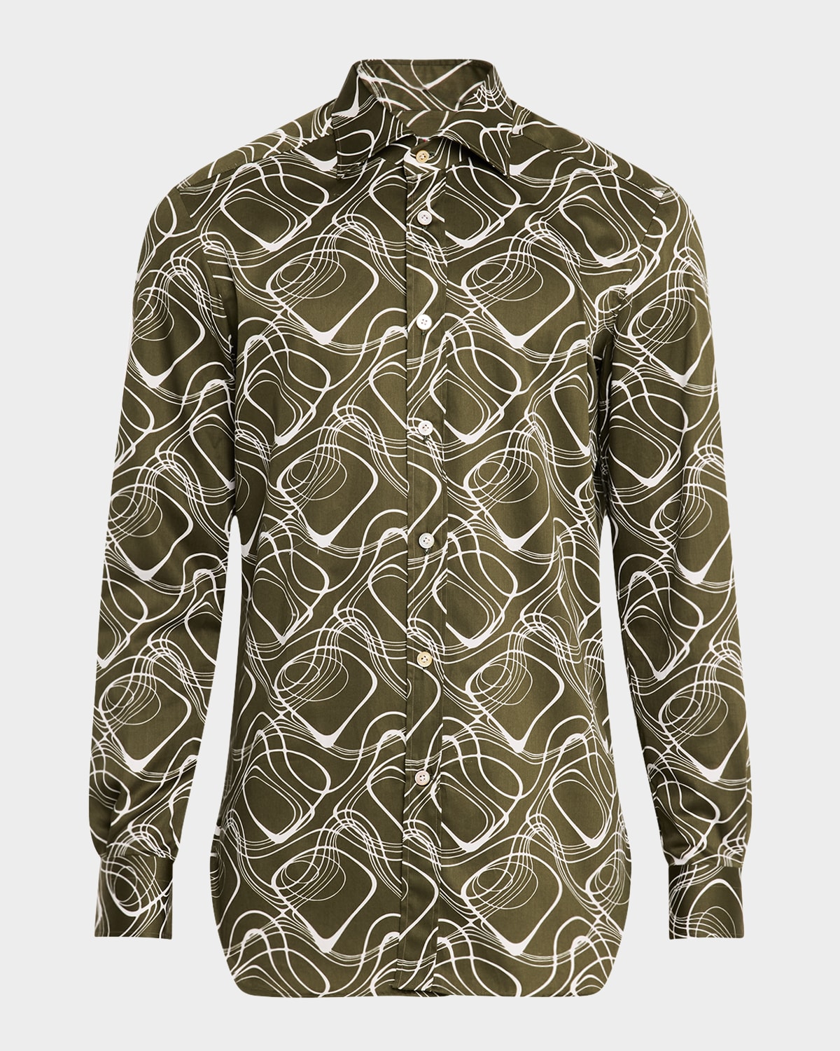 KITON MEN'S COTTON WAVE-PRINT SPORT SHIRT 