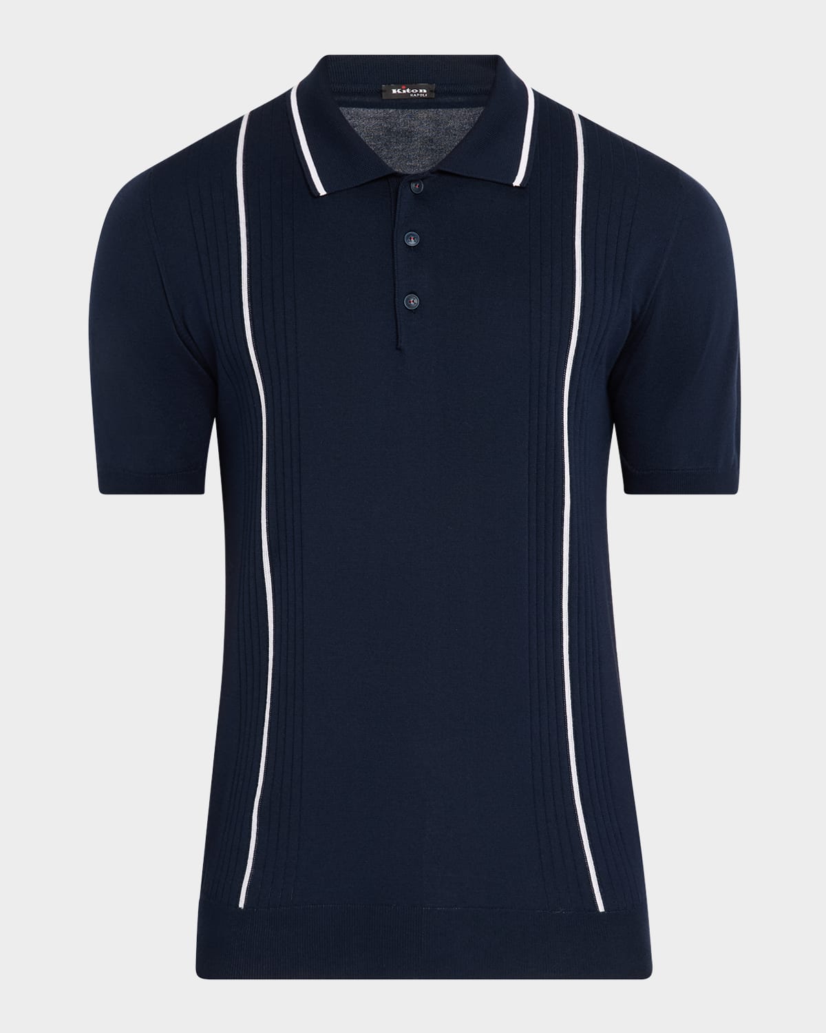 KITON MEN'S TIPPED COTTON SHORT-SLEEVE POLO SWEATER 