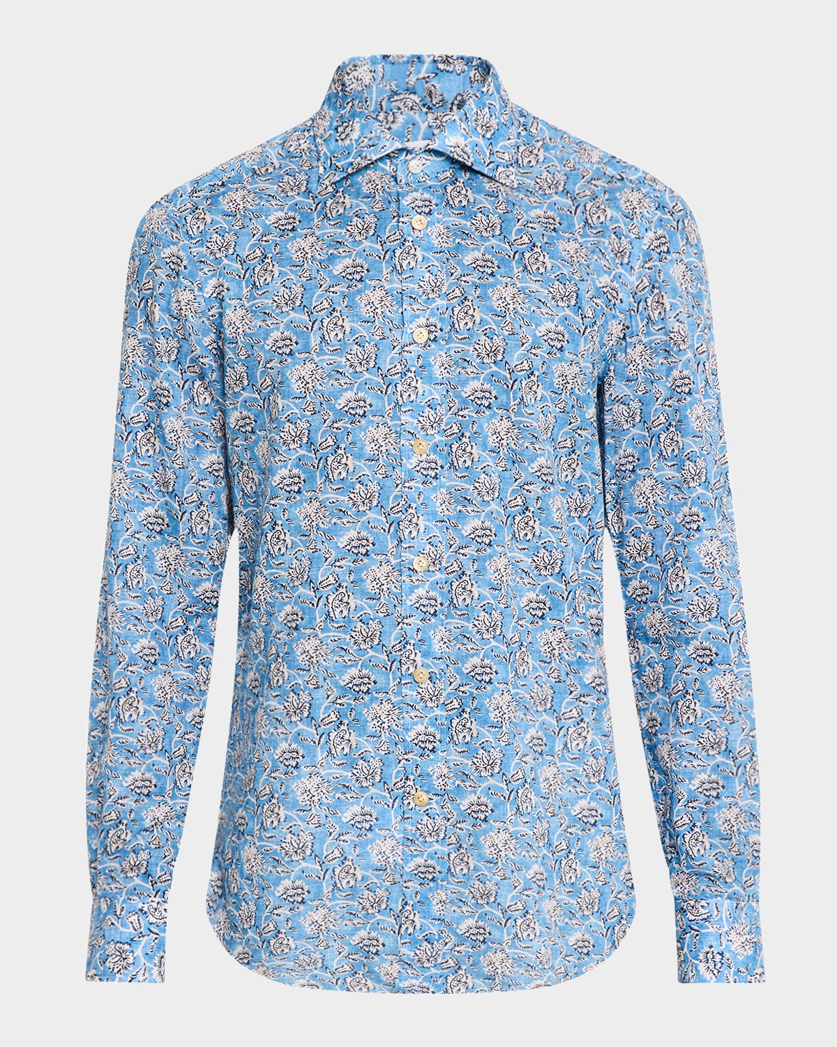 Kiton Men's Cotton Floral Sport Shirt In Lt Blu