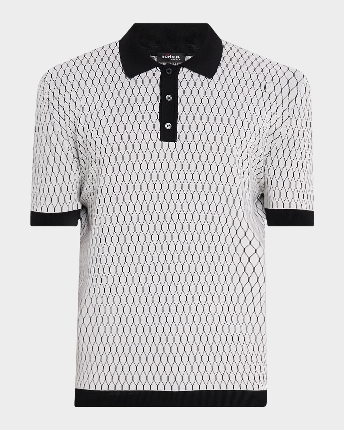 KITON MEN'S HONEYCOMB SHORT-SLEEVE POLO SWEATER 