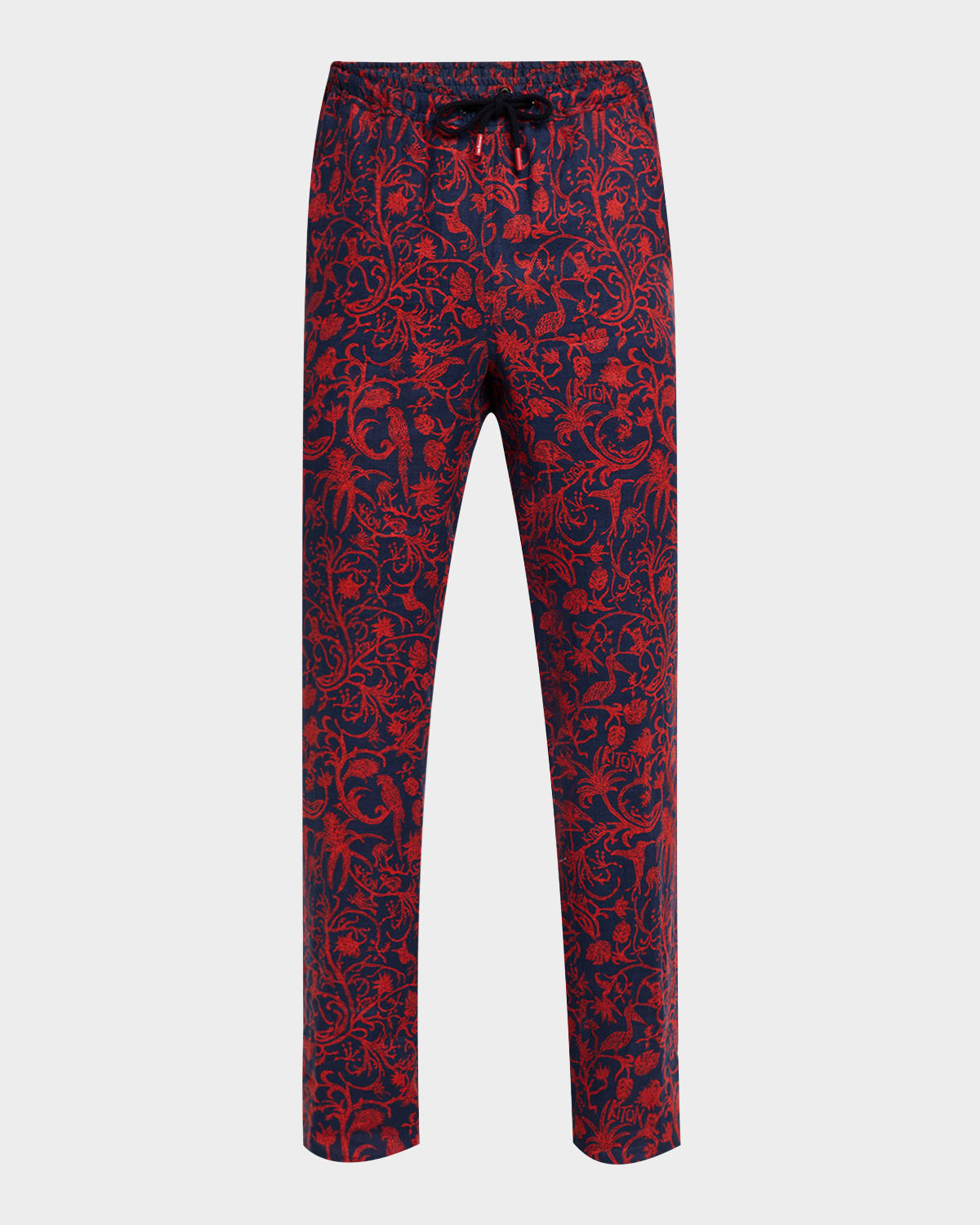 KITON MEN'S LINEN CORAL-PRINT STRETCH PANTS 
