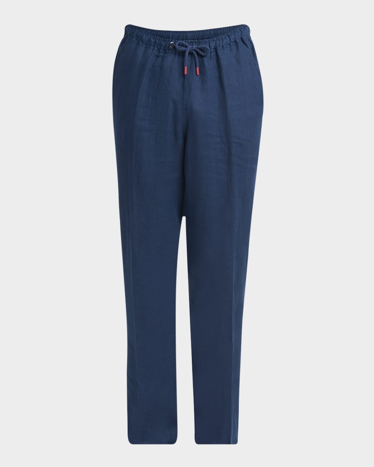 Kiton Men's Linen Drawstring Flat-front Pants In Navy