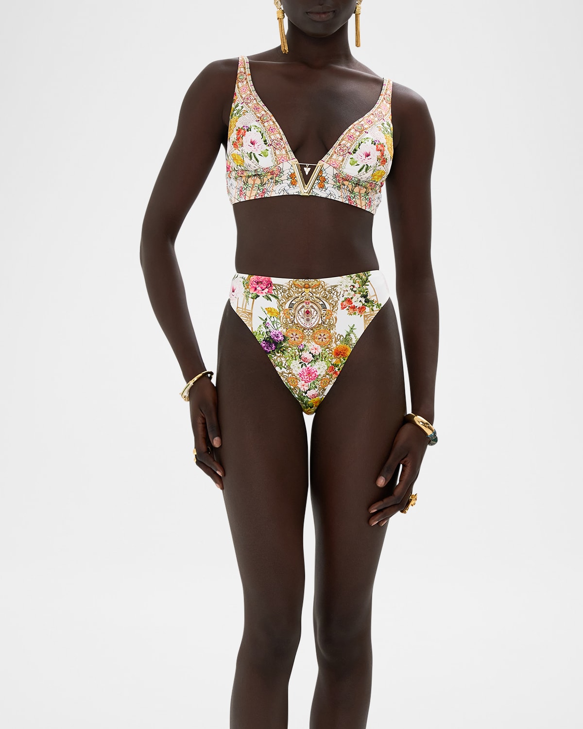 CAMILLA EGYPTIAN ROSE V-NECK HARDWARE BIKINI TOP 