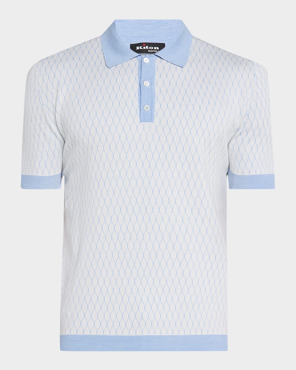 KITON MEN'S HONEYCOMB SHORT-SLEEVE POLO SWEATER 