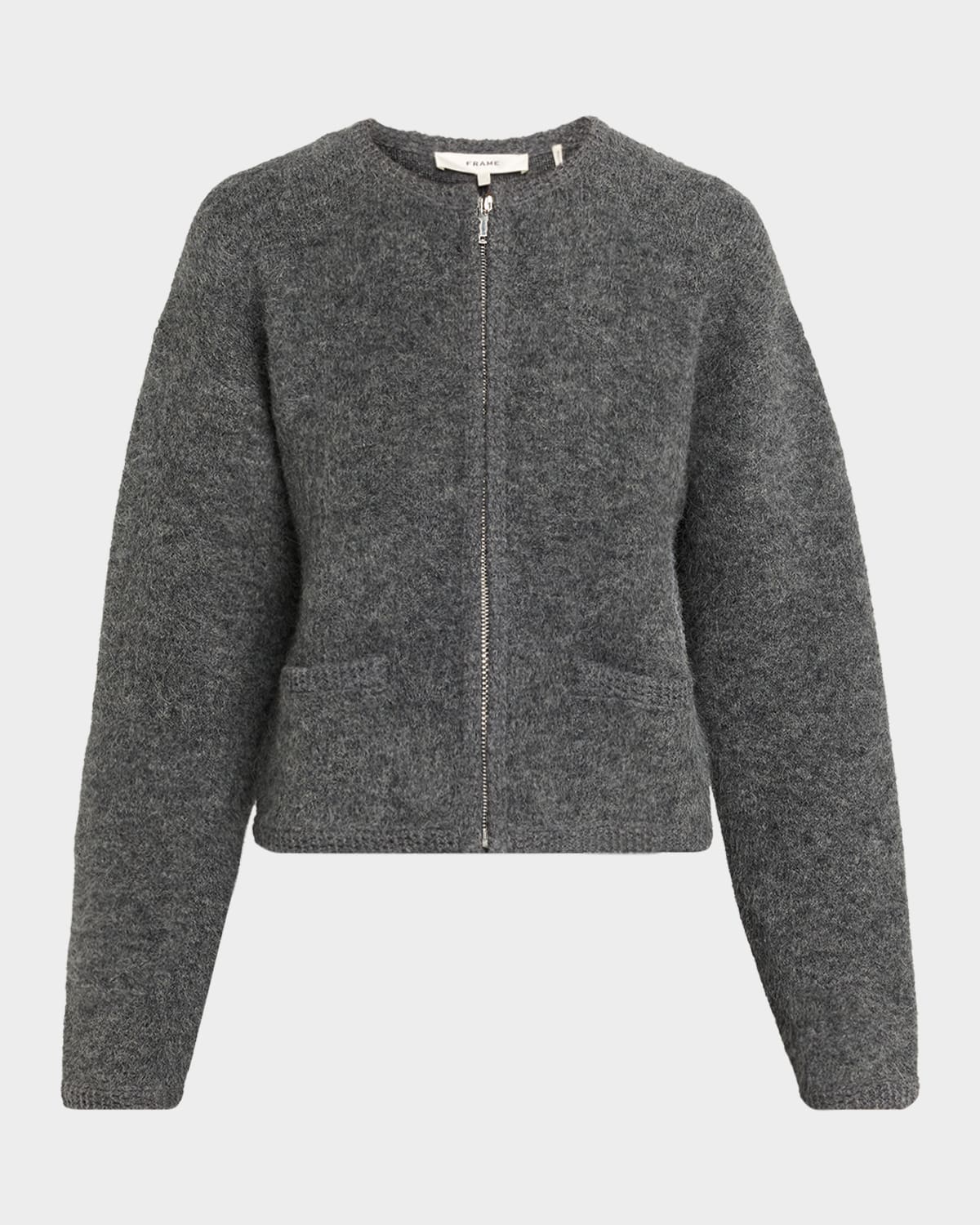 Frame Lofty Crochet Trim Cashmere Cardigan In Gray