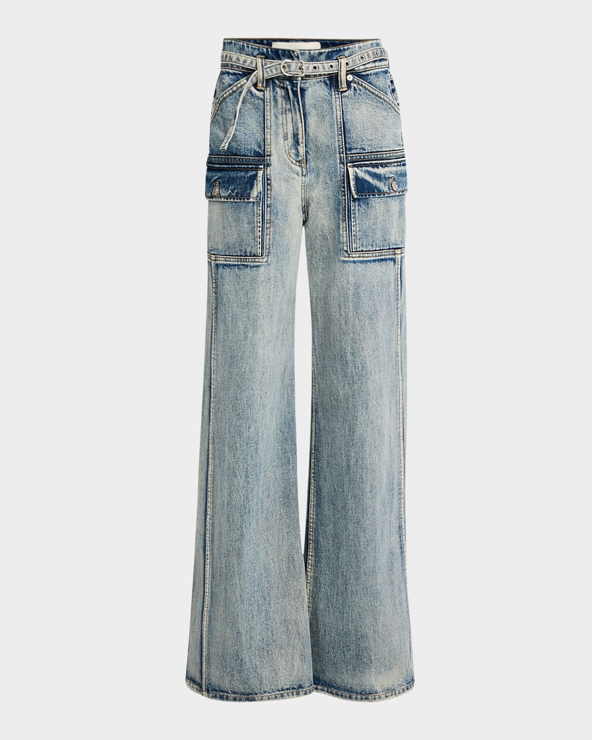 Shop 3.1 Phillip Lim Belted Wide-leg Cargo Jeans In Washed Indigo