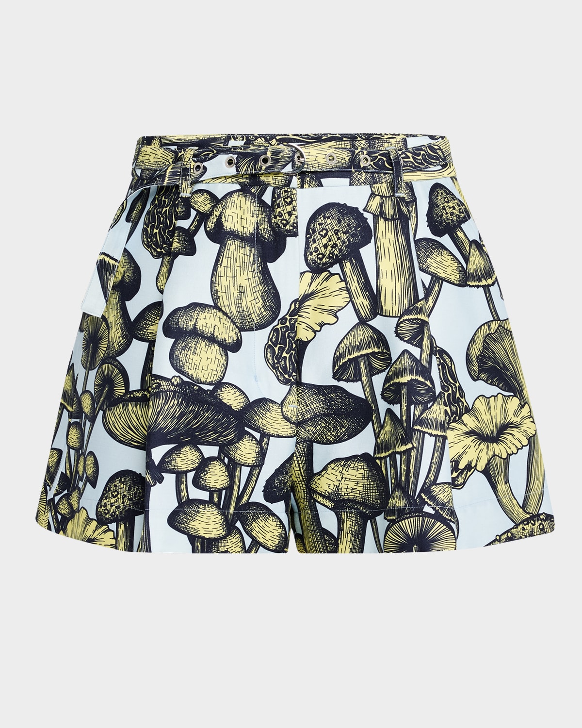Shop 3.1 Phillip Lim Belted Mushroom-print Shorts In Sky Blue Multi