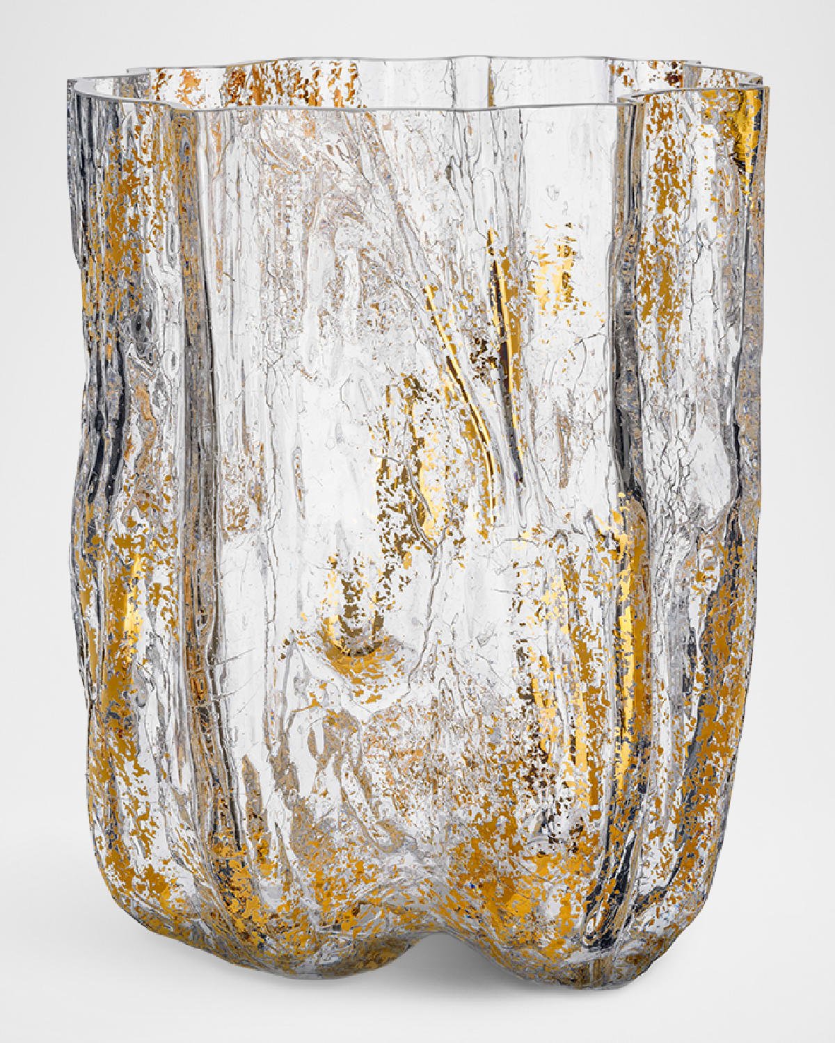 Kosta Boda Limited Edition 21k Gold Painted Crackle Tall Glass Vase In Cleargold