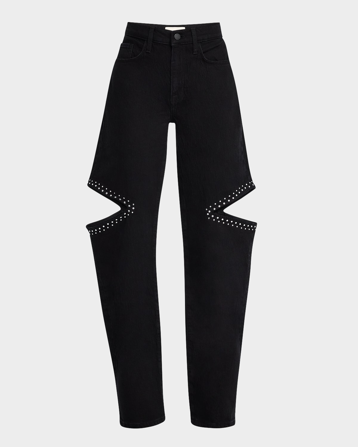 Triarchy Stoned Aubrey Mid-rise Cut-out Straight Jeans In Crystallized Onyx Black