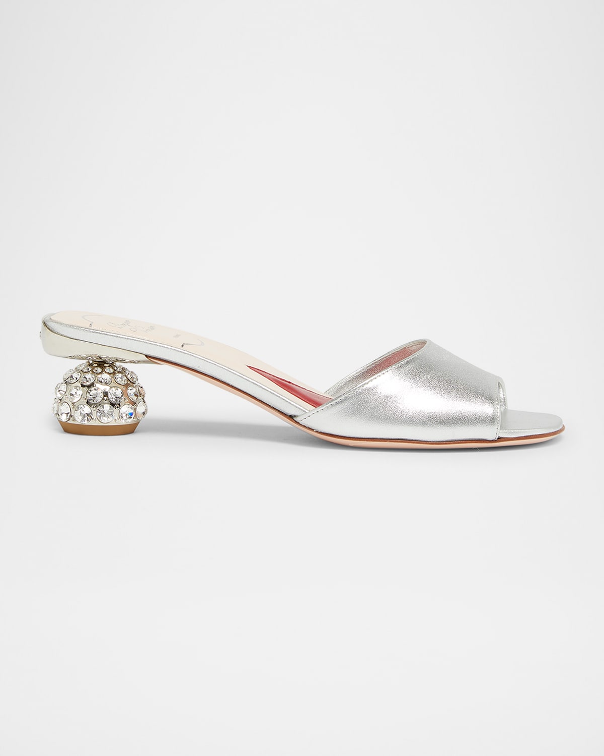 Metallic Crystal-Dome Heel Slide Sandals