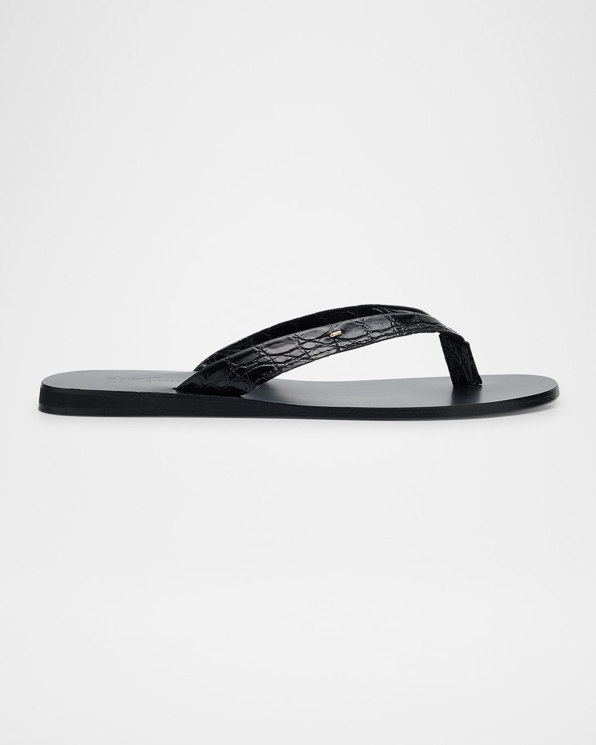 Giuseppe Zanotti Men's Hally 10 Croc-effect Leather Flip Flops In Nero
