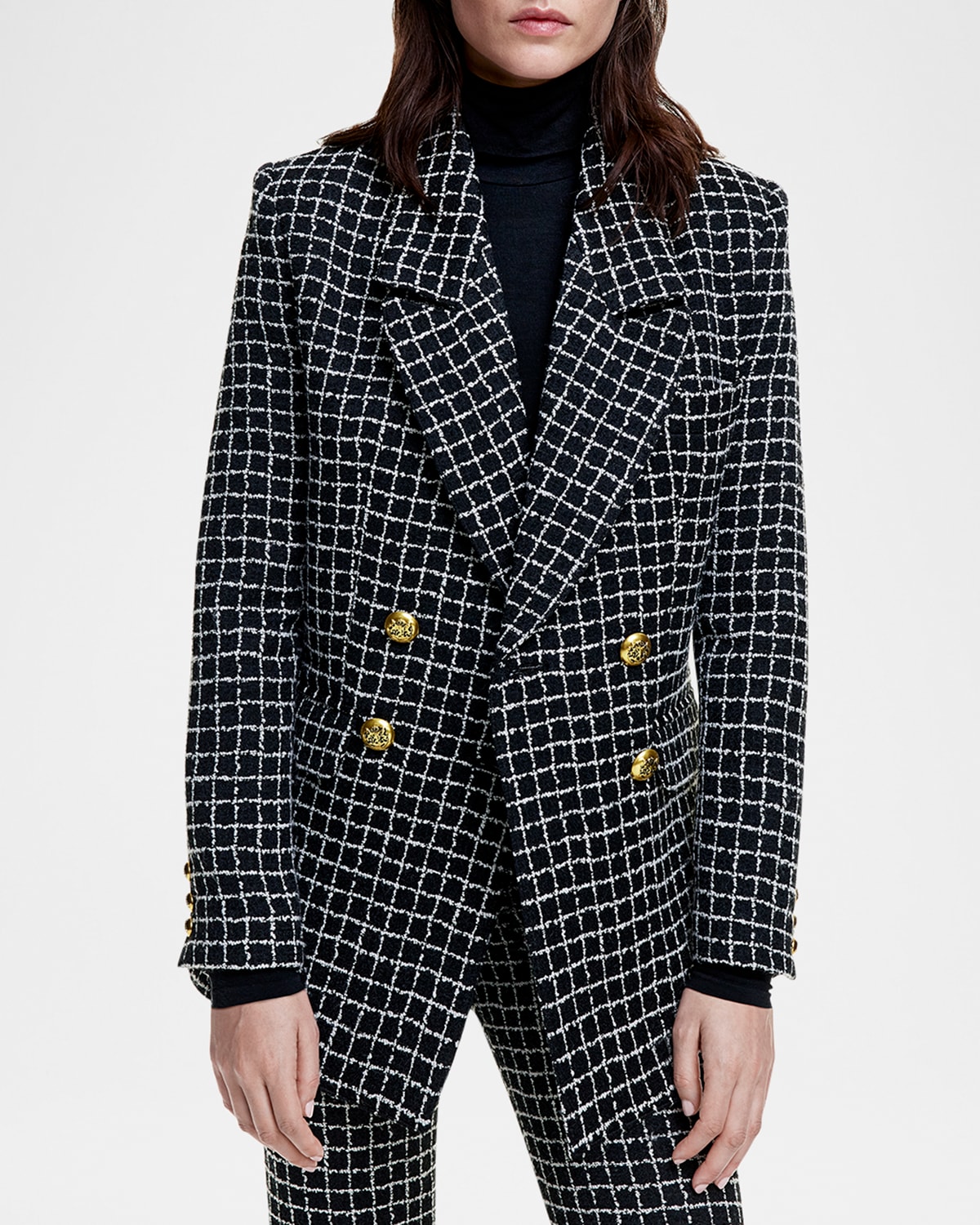 Grid Tweed Oversized Double-Breasted Blazer