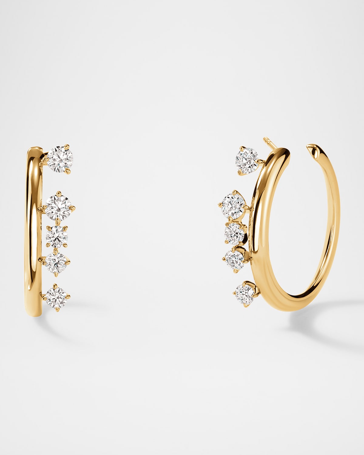 18K Yellow Gold Barre Floating Diamond Small Hoop Earrings